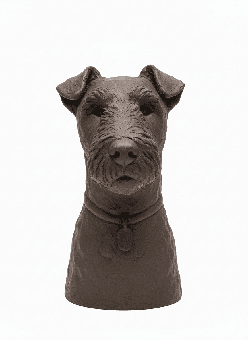 Clay sculpture of a terrier dog created with Clayd AI feedback